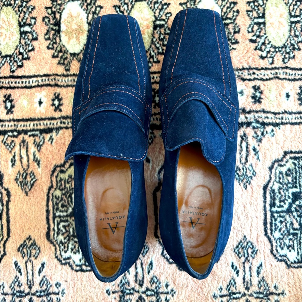 Aquatalia Blue Suede Slip-On Loafers